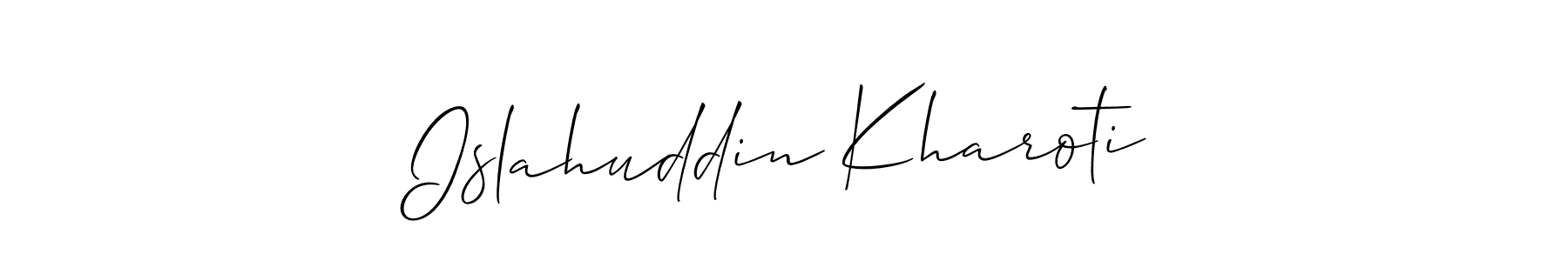 You should practise on your own different ways (Allison_Script) to write your name (Islahuddin Kharoti) in signature. don't let someone else do it for you. Islahuddin Kharoti signature style 2 images and pictures png