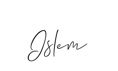 Use a signature maker to create a handwritten signature online. With this signature software, you can design (Allison_Script) your own signature for name Islem. Islem signature style 2 images and pictures png