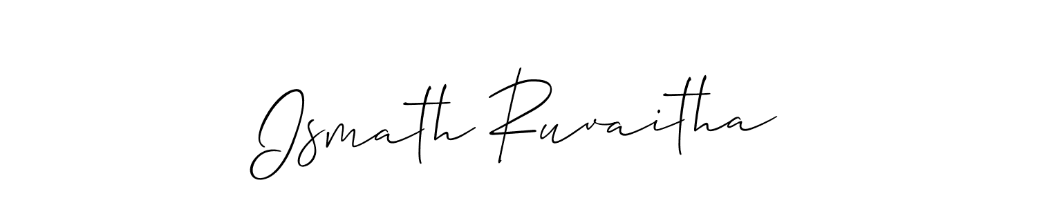 Allison_Script is a professional signature style that is perfect for those who want to add a touch of class to their signature. It is also a great choice for those who want to make their signature more unique. Get Ismath Ruvaitha name to fancy signature for free. Ismath Ruvaitha signature style 2 images and pictures png