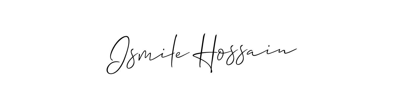 The best way (Allison_Script) to make a short signature is to pick only two or three words in your name. The name Ismile Hossain include a total of six letters. For converting this name. Ismile Hossain signature style 2 images and pictures png