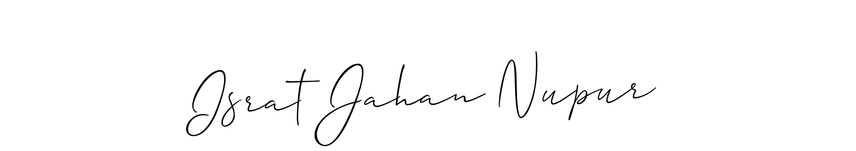 Make a short Israt Jahan Nupur signature style. Manage your documents anywhere anytime using Allison_Script. Create and add eSignatures, submit forms, share and send files easily. Israt Jahan Nupur signature style 2 images and pictures png