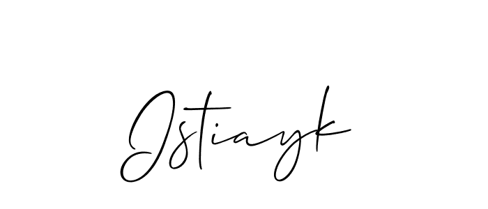 The best way (Allison_Script) to make a short signature is to pick only two or three words in your name. The name Istiayk include a total of six letters. For converting this name. Istiayk signature style 2 images and pictures png