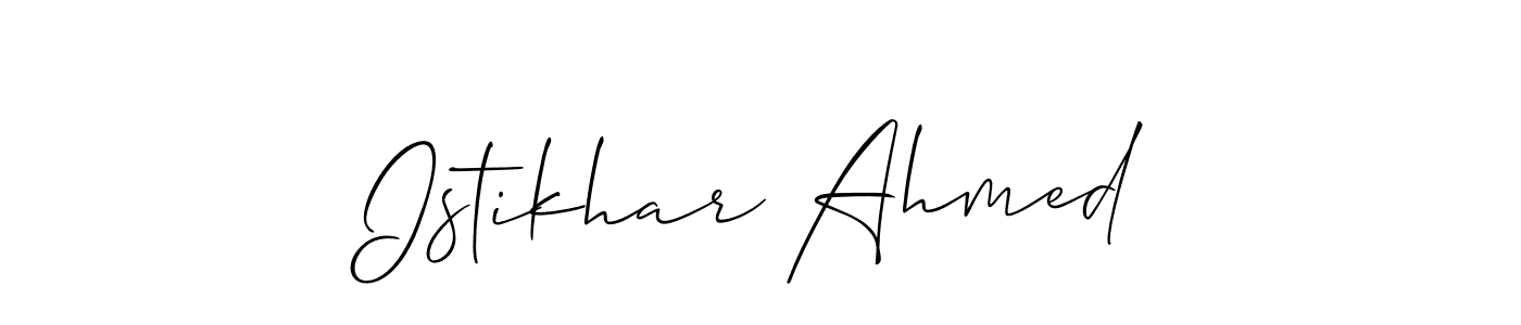 This is the best signature style for the Istikhar Ahmed name. Also you like these signature font (Allison_Script). Mix name signature. Istikhar Ahmed signature style 2 images and pictures png