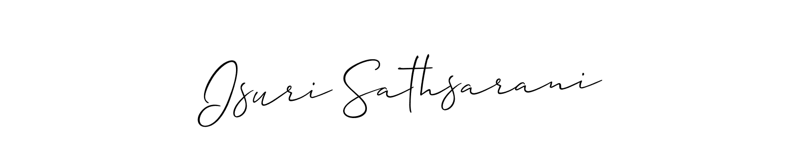 The best way (Allison_Script) to make a short signature is to pick only two or three words in your name. The name Isuri Sathsarani include a total of six letters. For converting this name. Isuri Sathsarani signature style 2 images and pictures png
