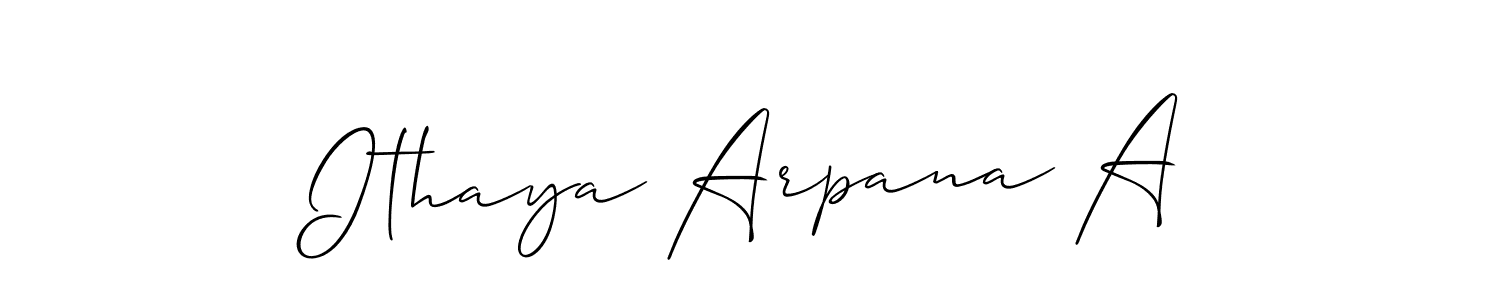 Also You can easily find your signature by using the search form. We will create Ithaya Arpana A name handwritten signature images for you free of cost using Allison_Script sign style. Ithaya Arpana A signature style 2 images and pictures png