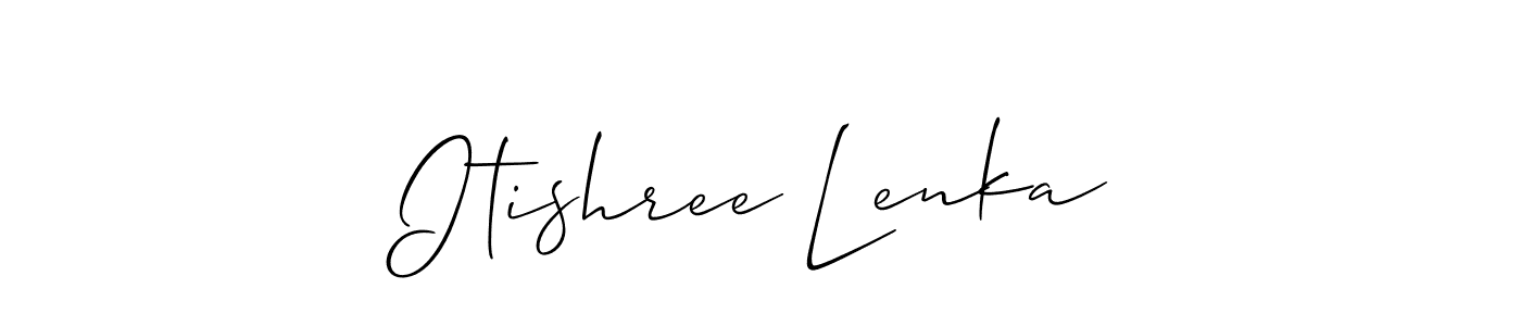 The best way (Allison_Script) to make a short signature is to pick only two or three words in your name. The name Itishree Lenka include a total of six letters. For converting this name. Itishree Lenka signature style 2 images and pictures png