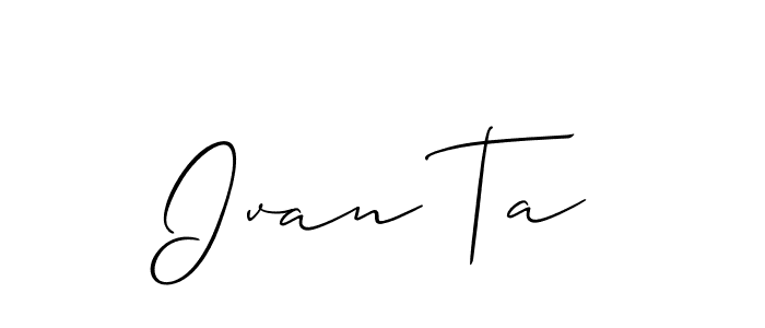 The best way (Allison_Script) to make a short signature is to pick only two or three words in your name. The name Ivan Ta include a total of six letters. For converting this name. Ivan Ta signature style 2 images and pictures png