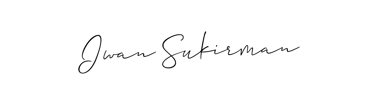 The best way (Allison_Script) to make a short signature is to pick only two or three words in your name. The name Iwan Sukirman include a total of six letters. For converting this name. Iwan Sukirman signature style 2 images and pictures png