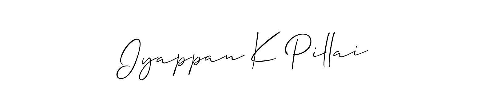 The best way (Allison_Script) to make a short signature is to pick only two or three words in your name. The name Iyappan K Pillai include a total of six letters. For converting this name. Iyappan K Pillai signature style 2 images and pictures png