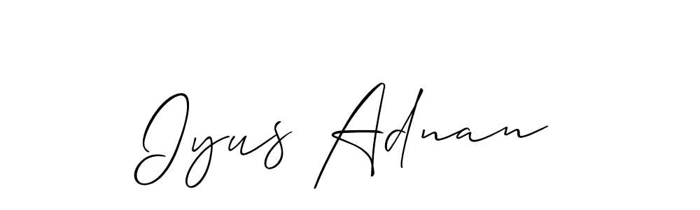 The best way (Allison_Script) to make a short signature is to pick only two or three words in your name. The name Iyus Adnan include a total of six letters. For converting this name. Iyus Adnan signature style 2 images and pictures png