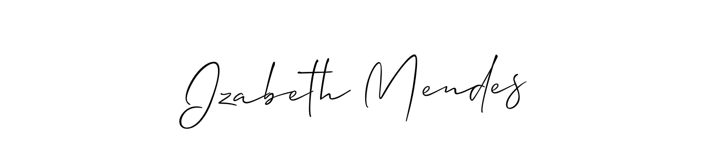 Allison_Script is a professional signature style that is perfect for those who want to add a touch of class to their signature. It is also a great choice for those who want to make their signature more unique. Get Izabeth Mendes name to fancy signature for free. Izabeth Mendes signature style 2 images and pictures png