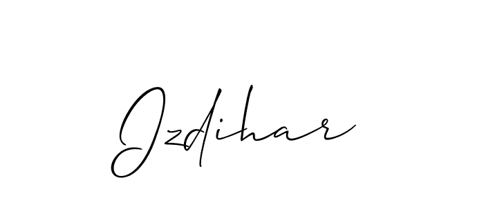 Make a beautiful signature design for name Izdihar. With this signature (Allison_Script) style, you can create a handwritten signature for free. Izdihar signature style 2 images and pictures png