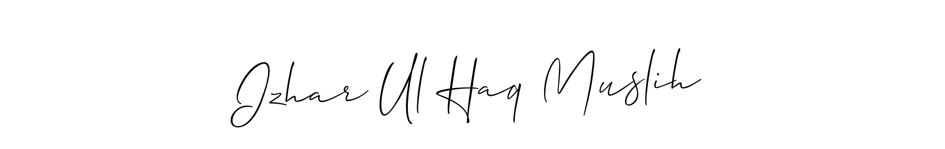 The best way (Allison_Script) to make a short signature is to pick only two or three words in your name. The name Izhar Ul Haq Muslih include a total of six letters. For converting this name. Izhar Ul Haq Muslih signature style 2 images and pictures png