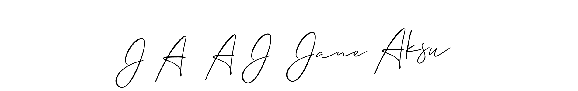 It looks lik you need a new signature style for name J A  A J  Jane Aksu. Design unique handwritten (Allison_Script) signature with our free signature maker in just a few clicks. J A  A J  Jane Aksu signature style 2 images and pictures png