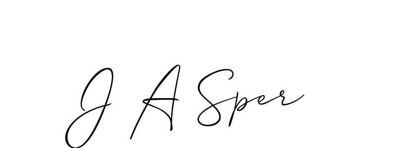 How to make J A Sper name signature. Use Allison_Script style for creating short signs online. This is the latest handwritten sign. J A Sper signature style 2 images and pictures png