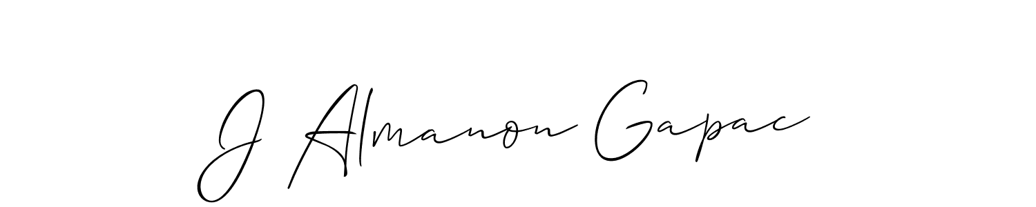 The best way (Allison_Script) to make a short signature is to pick only two or three words in your name. The name J Almanon Gapac include a total of six letters. For converting this name. J Almanon Gapac signature style 2 images and pictures png