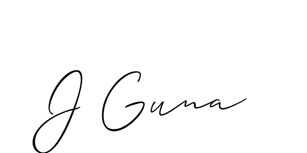 The best way (Allison_Script) to make a short signature is to pick only two or three words in your name. The name J Guna include a total of six letters. For converting this name. J Guna signature style 2 images and pictures png