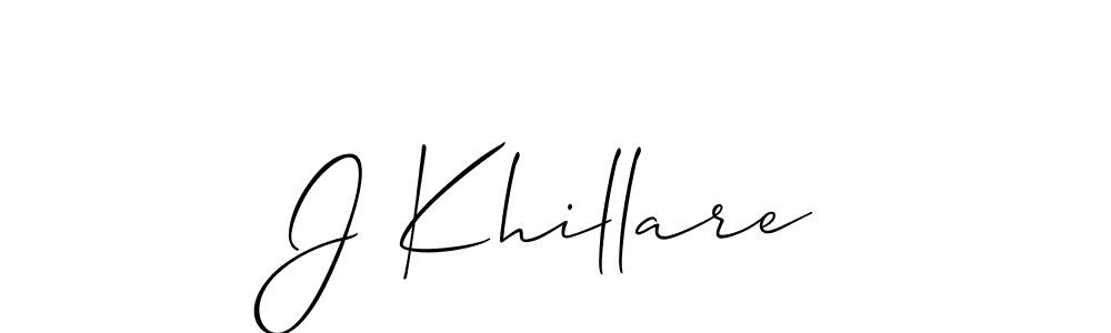 if you are searching for the best signature style for your name J Khillare. so please give up your signature search. here we have designed multiple signature styles  using Allison_Script. J Khillare signature style 2 images and pictures png