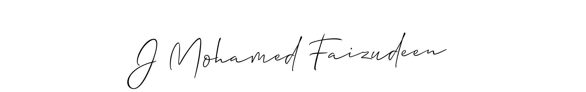 How to make J Mohamed Faizudeen name signature. Use Allison_Script style for creating short signs online. This is the latest handwritten sign. J Mohamed Faizudeen signature style 2 images and pictures png