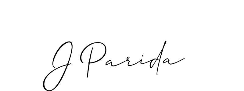 The best way (Allison_Script) to make a short signature is to pick only two or three words in your name. The name J Parida include a total of six letters. For converting this name. J Parida signature style 2 images and pictures png