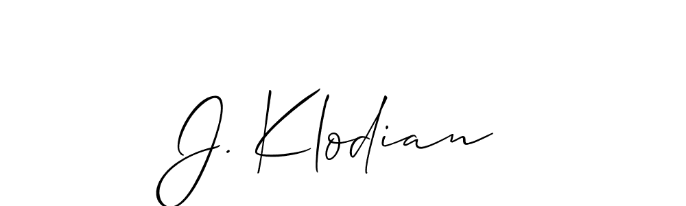 Similarly Allison_Script is the best handwritten signature design. Signature creator online .You can use it as an online autograph creator for name J. Klodian. J. Klodian signature style 2 images and pictures png