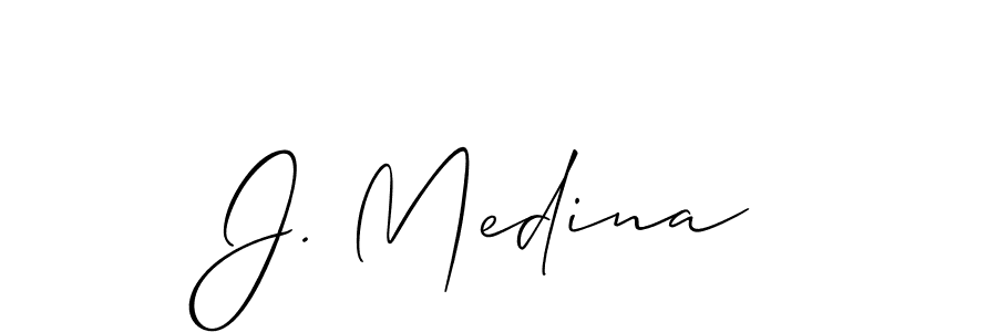 How to make J. Medina name signature. Use Allison_Script style for creating short signs online. This is the latest handwritten sign. J. Medina signature style 2 images and pictures png