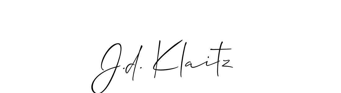 The best way (Allison_Script) to make a short signature is to pick only two or three words in your name. The name J.d. Klaitz include a total of six letters. For converting this name. J.d. Klaitz signature style 2 images and pictures png
