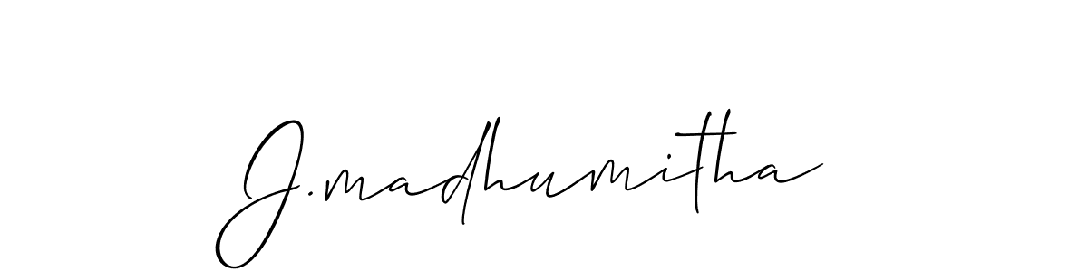 How to make J.madhumitha name signature. Use Allison_Script style for creating short signs online. This is the latest handwritten sign. J.madhumitha signature style 2 images and pictures png