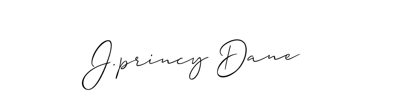 The best way (Allison_Script) to make a short signature is to pick only two or three words in your name. The name J.princy Dane include a total of six letters. For converting this name. J.princy Dane signature style 2 images and pictures png