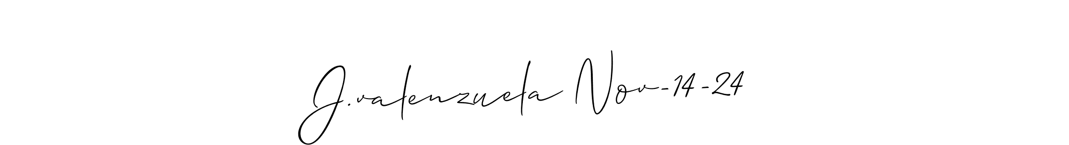 The best way (Allison_Script) to make a short signature is to pick only two or three words in your name. The name J.valenzuela Nov-14-24 include a total of six letters. For converting this name. J.valenzuela Nov-14-24 signature style 2 images and pictures png