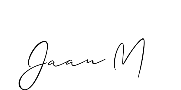 How to make Jaan M name signature. Use Allison_Script style for creating short signs online. This is the latest handwritten sign. Jaan M signature style 2 images and pictures png