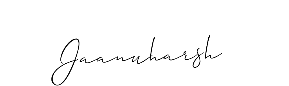Allison_Script is a professional signature style that is perfect for those who want to add a touch of class to their signature. It is also a great choice for those who want to make their signature more unique. Get Jaanuharsh name to fancy signature for free. Jaanuharsh signature style 2 images and pictures png