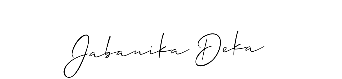 It looks lik you need a new signature style for name Jabanika Deka. Design unique handwritten (Allison_Script) signature with our free signature maker in just a few clicks. Jabanika Deka signature style 2 images and pictures png