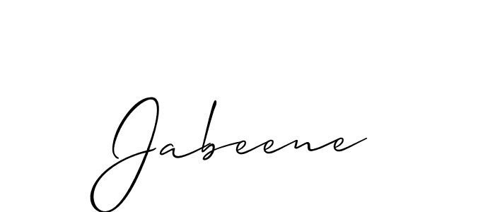 Use a signature maker to create a handwritten signature online. With this signature software, you can design (Allison_Script) your own signature for name Jabeene. Jabeene signature style 2 images and pictures png