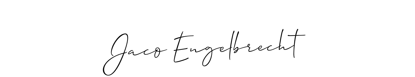 The best way (Allison_Script) to make a short signature is to pick only two or three words in your name. The name Jaco Engelbrecht include a total of six letters. For converting this name. Jaco Engelbrecht signature style 2 images and pictures png