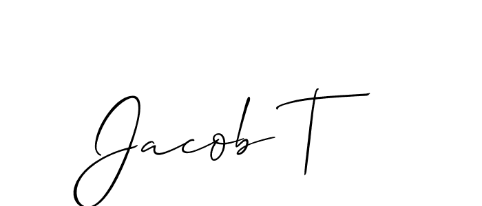 The best way (Allison_Script) to make a short signature is to pick only two or three words in your name. The name Jacob T include a total of six letters. For converting this name. Jacob T signature style 2 images and pictures png