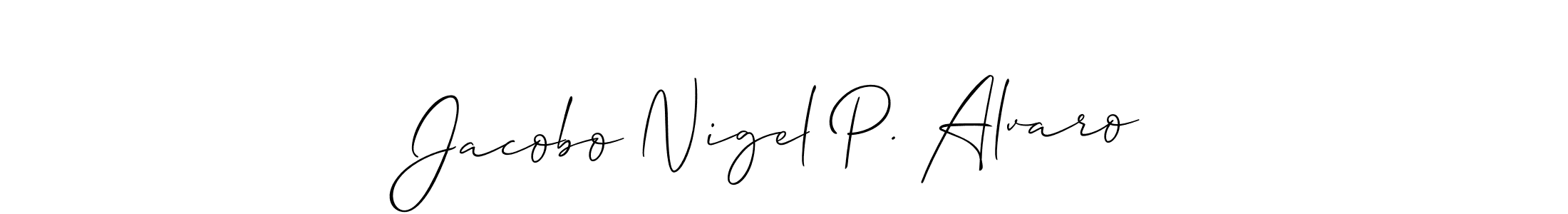 It looks lik you need a new signature style for name Jacobo Nigel P. Alvaro. Design unique handwritten (Allison_Script) signature with our free signature maker in just a few clicks. Jacobo Nigel P. Alvaro signature style 2 images and pictures png