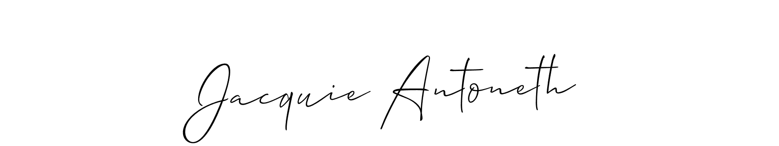 Make a short Jacquie Antoneth signature style. Manage your documents anywhere anytime using Allison_Script. Create and add eSignatures, submit forms, share and send files easily. Jacquie Antoneth signature style 2 images and pictures png