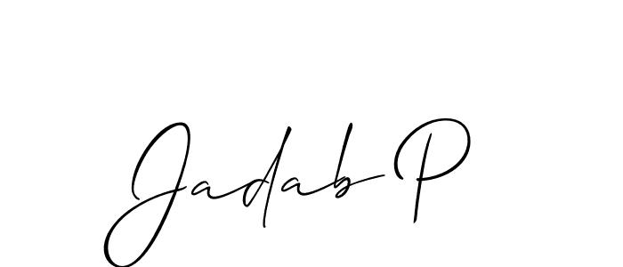 Use a signature maker to create a handwritten signature online. With this signature software, you can design (Allison_Script) your own signature for name Jadab P. Jadab P signature style 2 images and pictures png