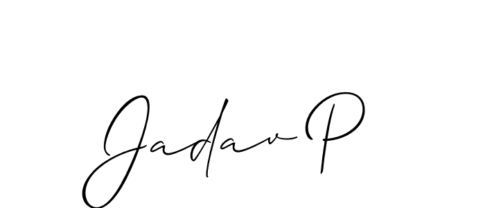 How to make Jadav P name signature. Use Allison_Script style for creating short signs online. This is the latest handwritten sign. Jadav P signature style 2 images and pictures png