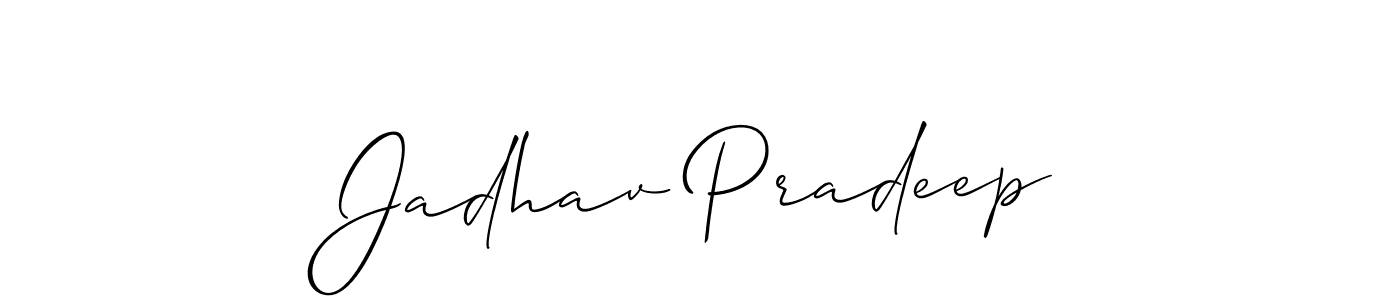 This is the best signature style for the Jadhav Pradeep name. Also you like these signature font (Allison_Script). Mix name signature. Jadhav Pradeep signature style 2 images and pictures png