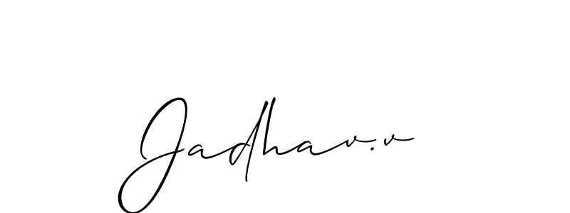 Allison_Script is a professional signature style that is perfect for those who want to add a touch of class to their signature. It is also a great choice for those who want to make their signature more unique. Get Jadhav.v name to fancy signature for free. Jadhav.v signature style 2 images and pictures png