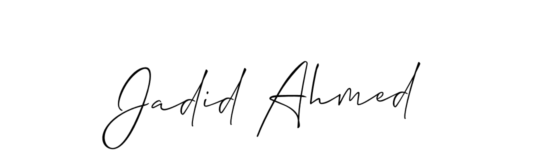 The best way (Allison_Script) to make a short signature is to pick only two or three words in your name. The name Jadid Ahmed include a total of six letters. For converting this name. Jadid Ahmed signature style 2 images and pictures png