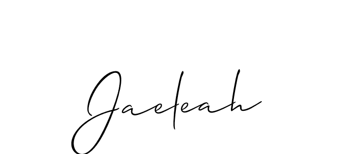 The best way (Allison_Script) to make a short signature is to pick only two or three words in your name. The name Jaeleah include a total of six letters. For converting this name. Jaeleah signature style 2 images and pictures png