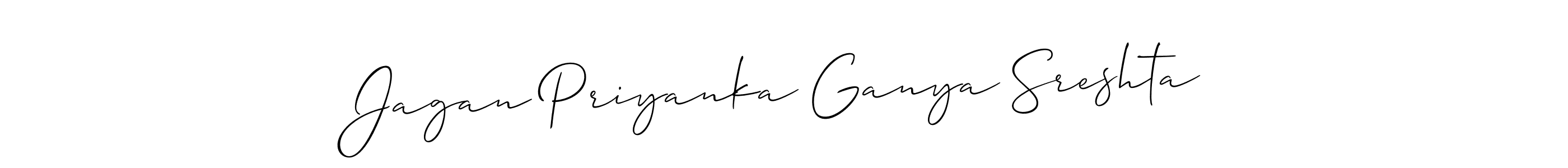 Also You can easily find your signature by using the search form. We will create Jagan Priyanka Ganya Sreshta name handwritten signature images for you free of cost using Allison_Script sign style. Jagan Priyanka Ganya Sreshta signature style 2 images and pictures png