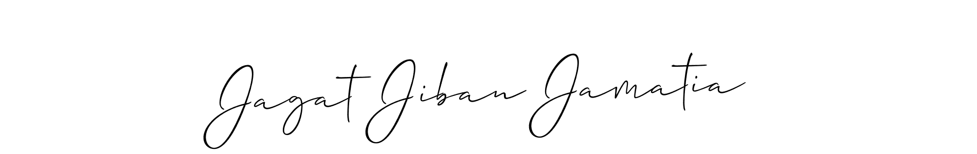 if you are searching for the best signature style for your name Jagat Jiban Jamatia. so please give up your signature search. here we have designed multiple signature styles  using Allison_Script. Jagat Jiban Jamatia signature style 2 images and pictures png