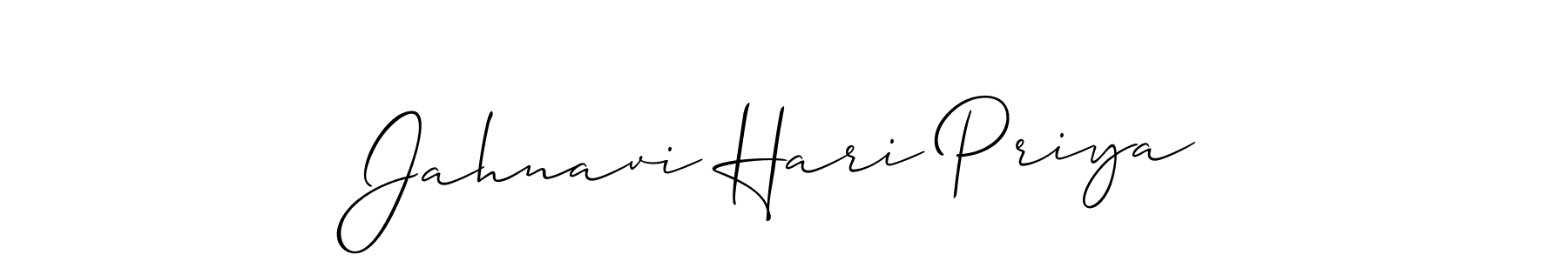 Allison_Script is a professional signature style that is perfect for those who want to add a touch of class to their signature. It is also a great choice for those who want to make their signature more unique. Get Jahnavi Hari Priya name to fancy signature for free. Jahnavi Hari Priya signature style 2 images and pictures png