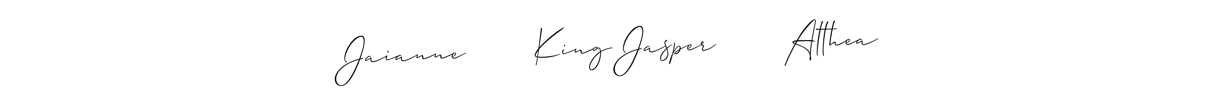 Allison_Script is a professional signature style that is perfect for those who want to add a touch of class to their signature. It is also a great choice for those who want to make their signature more unique. Get Jaianne        King Jasper        Althea name to fancy signature for free. Jaianne        King Jasper        Althea signature style 2 images and pictures png