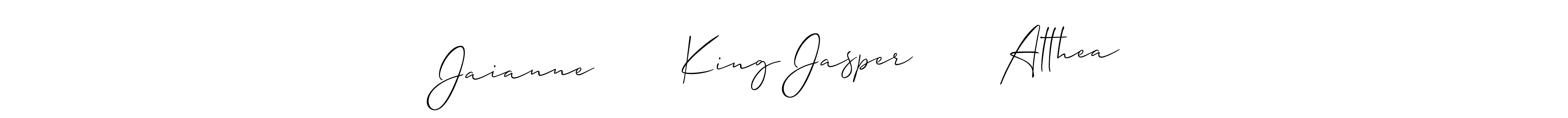 if you are searching for the best signature style for your name Jaianne        King Jasper        Althea. so please give up your signature search. here we have designed multiple signature styles  using Allison_Script. Jaianne        King Jasper        Althea signature style 2 images and pictures png