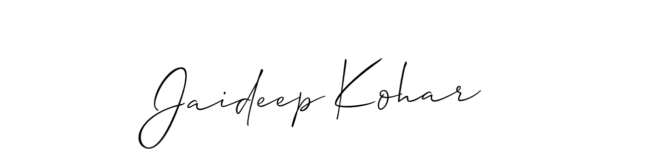 Make a beautiful signature design for name Jaideep Kohar. With this signature (Allison_Script) style, you can create a handwritten signature for free. Jaideep Kohar signature style 2 images and pictures png